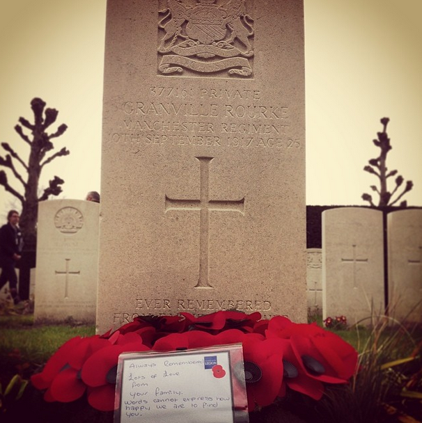 Granville's Grave, with poppies propped up on ii