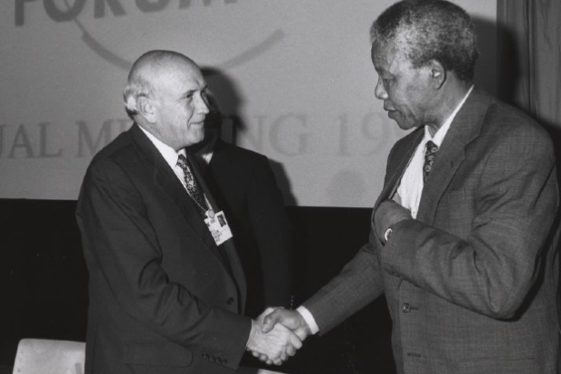 F.W. de Klerk and Nelson Mandela shaking hands