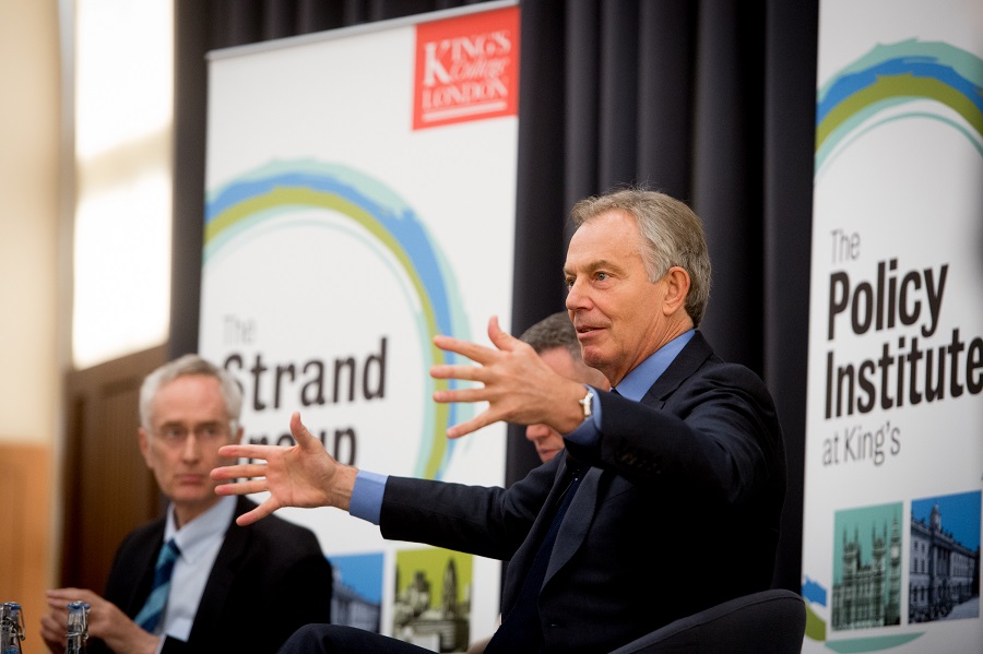 Tony Blair and Sir Michael Barber speaking at the Strand Group, Policy Institute at Kings event at the Great Hall, Strand Campus, KCL, London on the 11/06/2015.